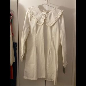 ASOS Denim White Dress with Ruffle Collar